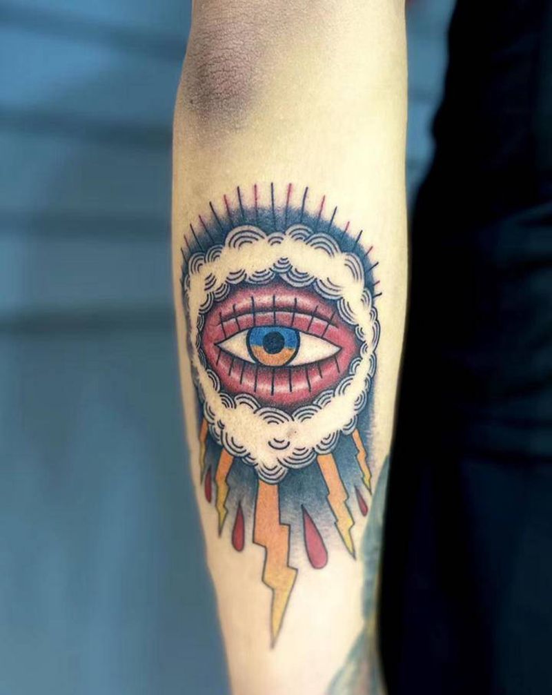 眼睛纹身图片_手臂Old School纹身图案