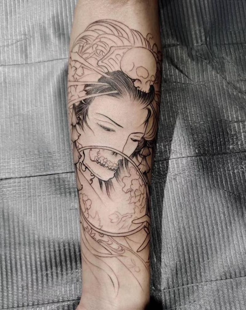 艺妓，未完纹身图片_手臂新传统纹身图案