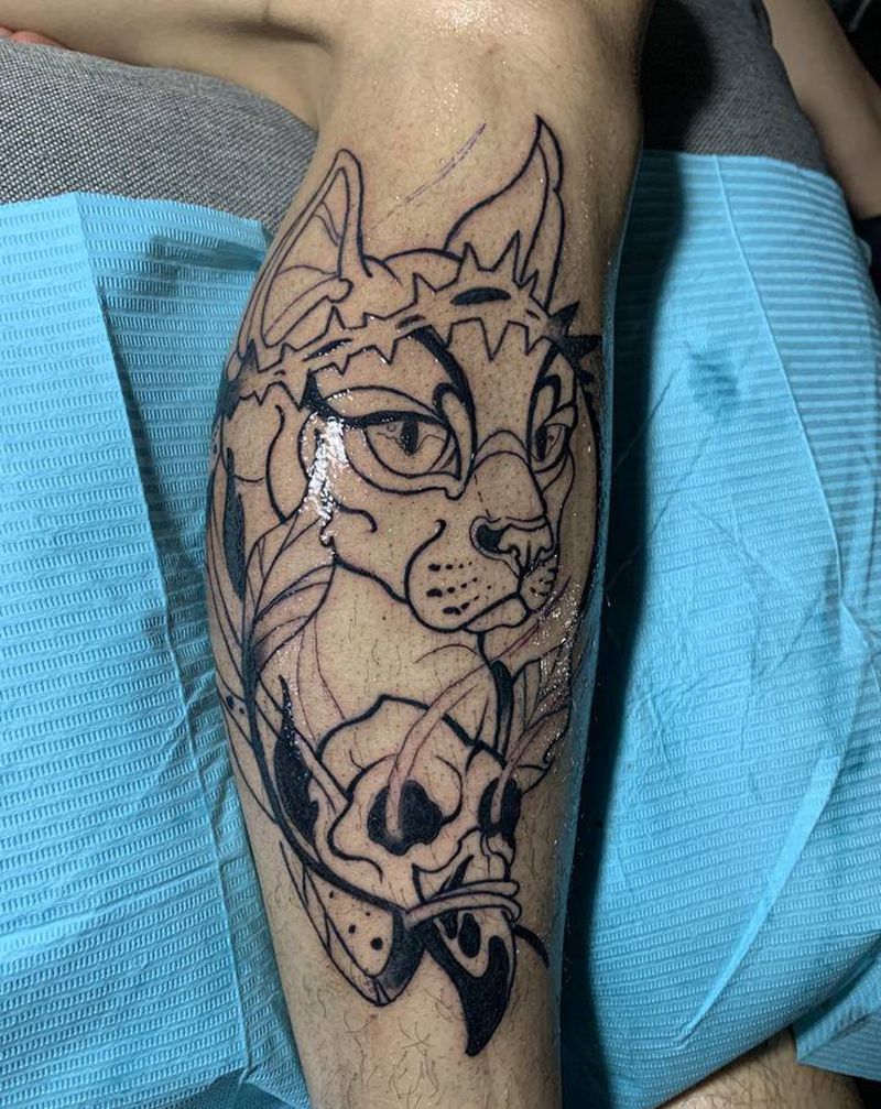 小腿纹身图片_腿部New School纹身图案