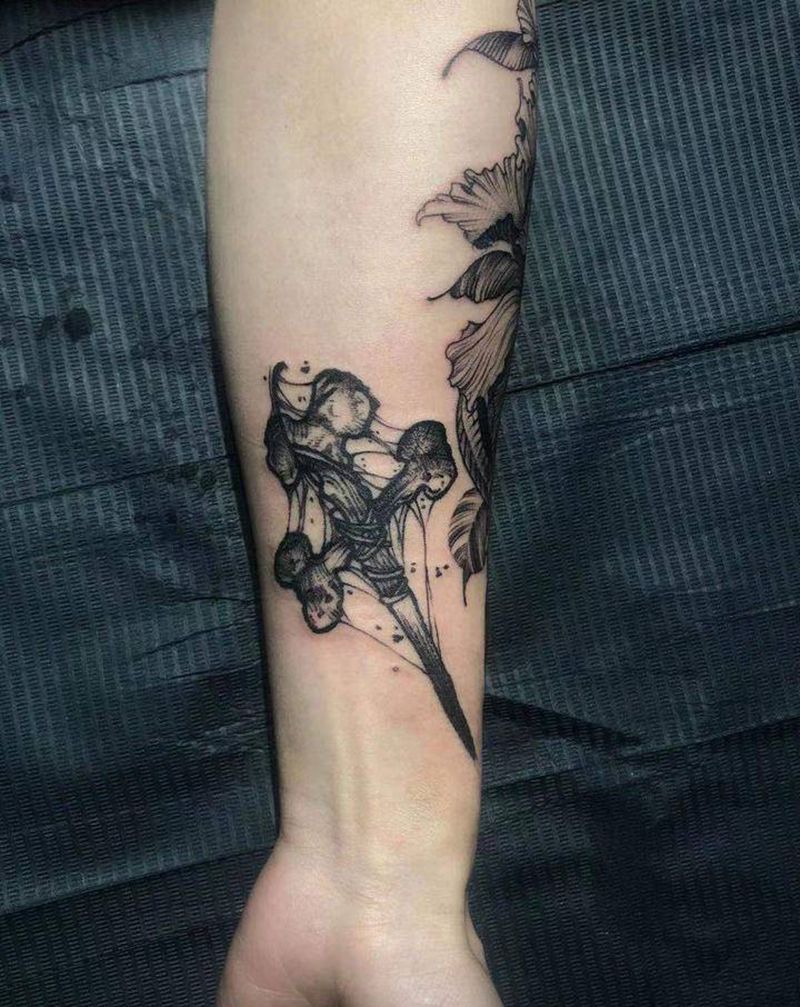 骨头，花臂拼接纹身图片_手臂暗黑纹身图案