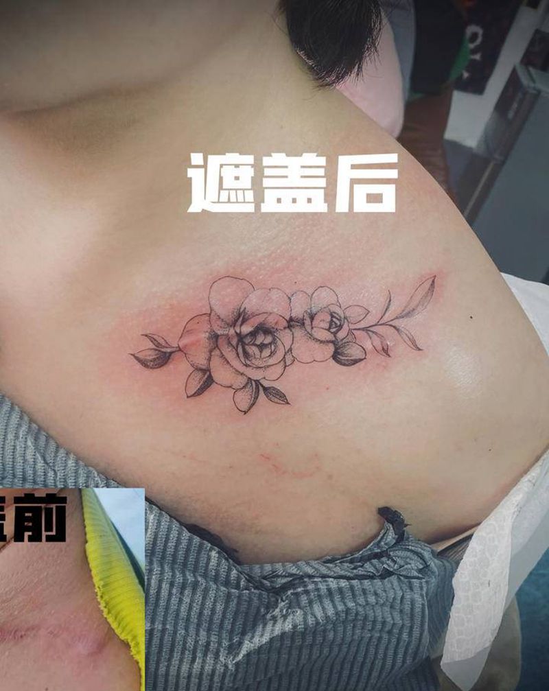遮盖疤痕纹身图片_胸部几何纹身图案