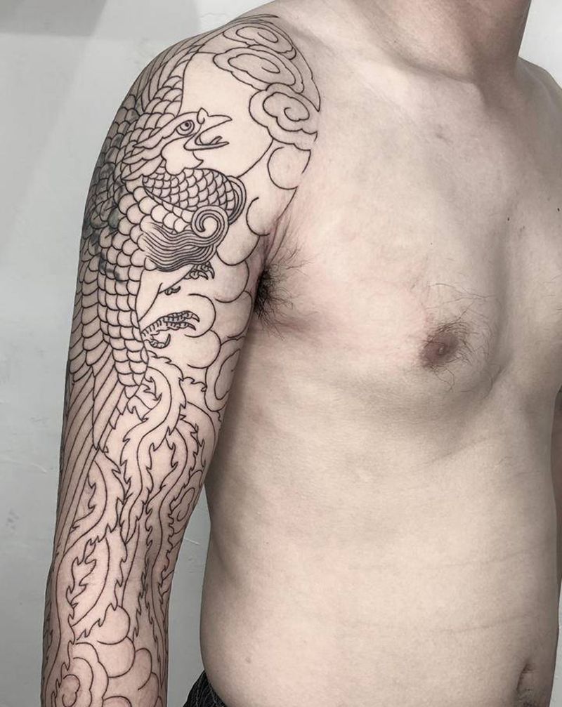 凤凰七分袖纹身图片_手臂老传统纹身图案