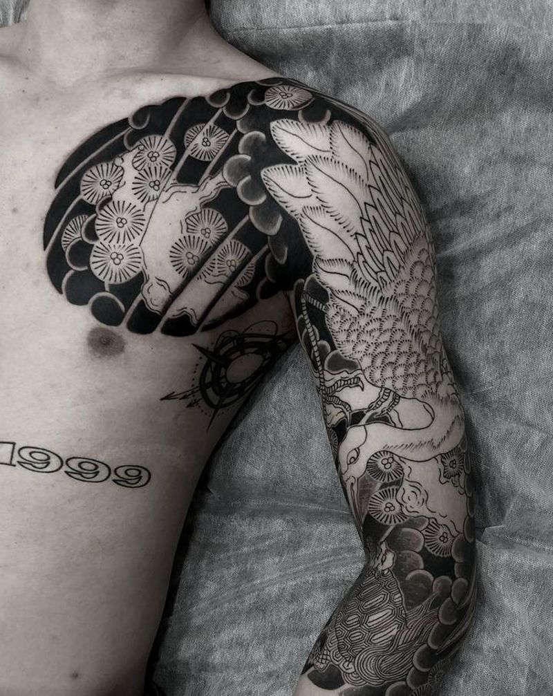 七分袖进度纹身图片_手臂新传统老传统纹身图案