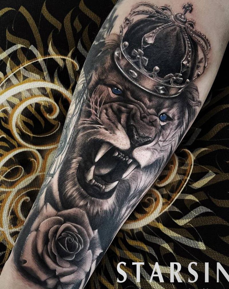 写实风格·狮子纹身图片_手臂欧美写实狮子纹身图案