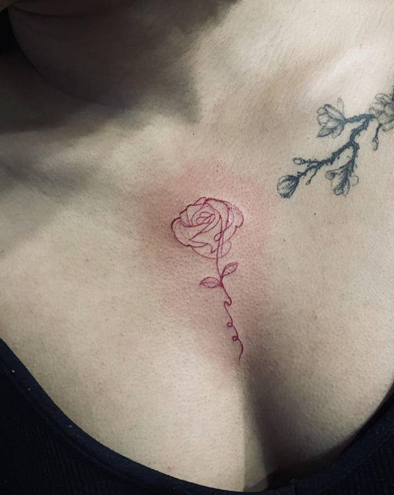 小清新纹身图片_胸部新传统纹身图案