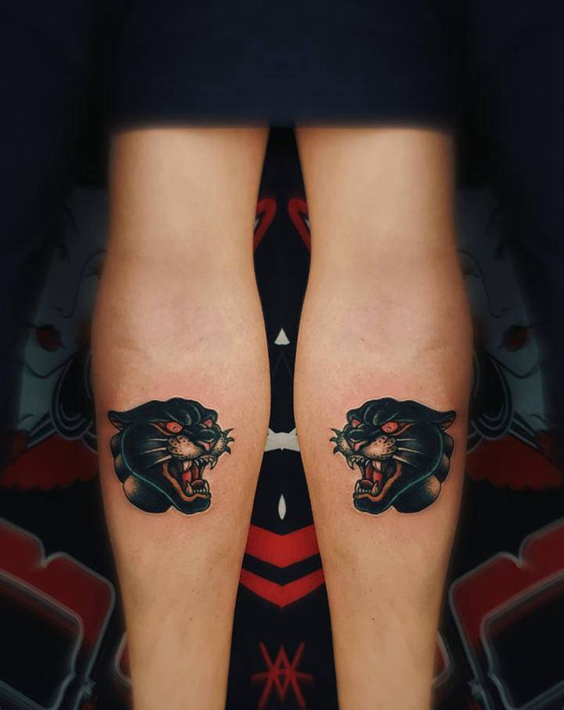黑豹纹身图片_Old School纹身图案