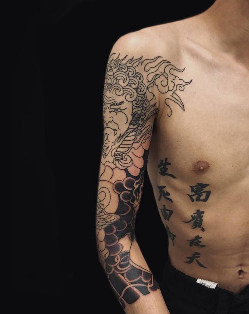 七分袖进度纹身图片_手臂老传统纹身图案