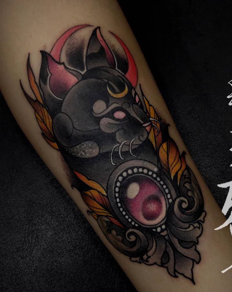 店内遮盖作品纹身图片_腿部New School纹身图案