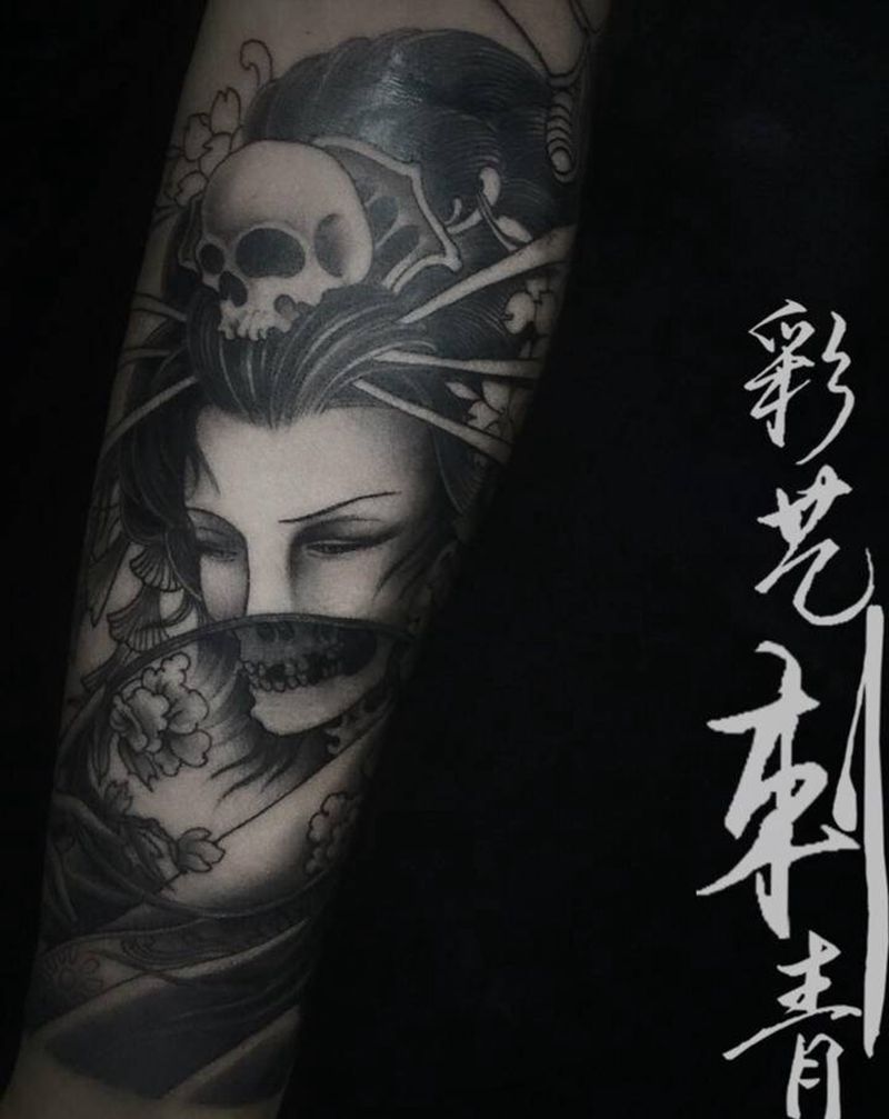 店内艺妓纹身图片_手臂新传统纹身图案