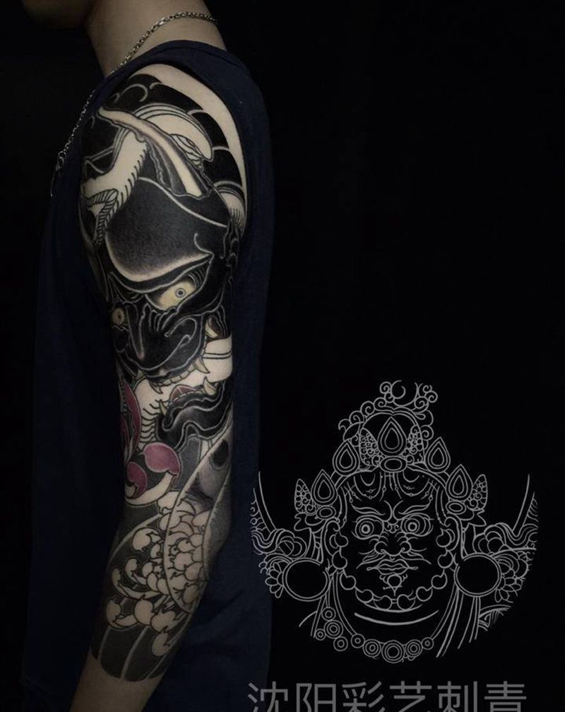 店内七分般若 未完待续纹身图片_手臂老传统纹身图案