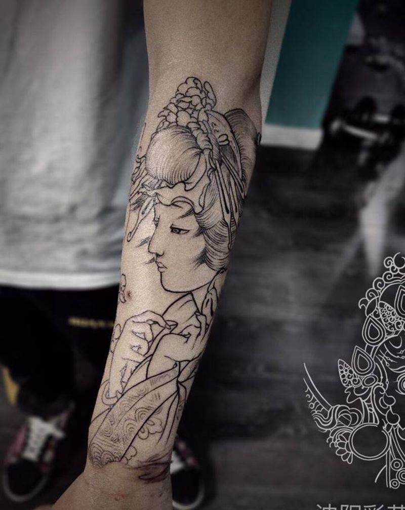 基础线纹身图片_手臂新传统纹身图案