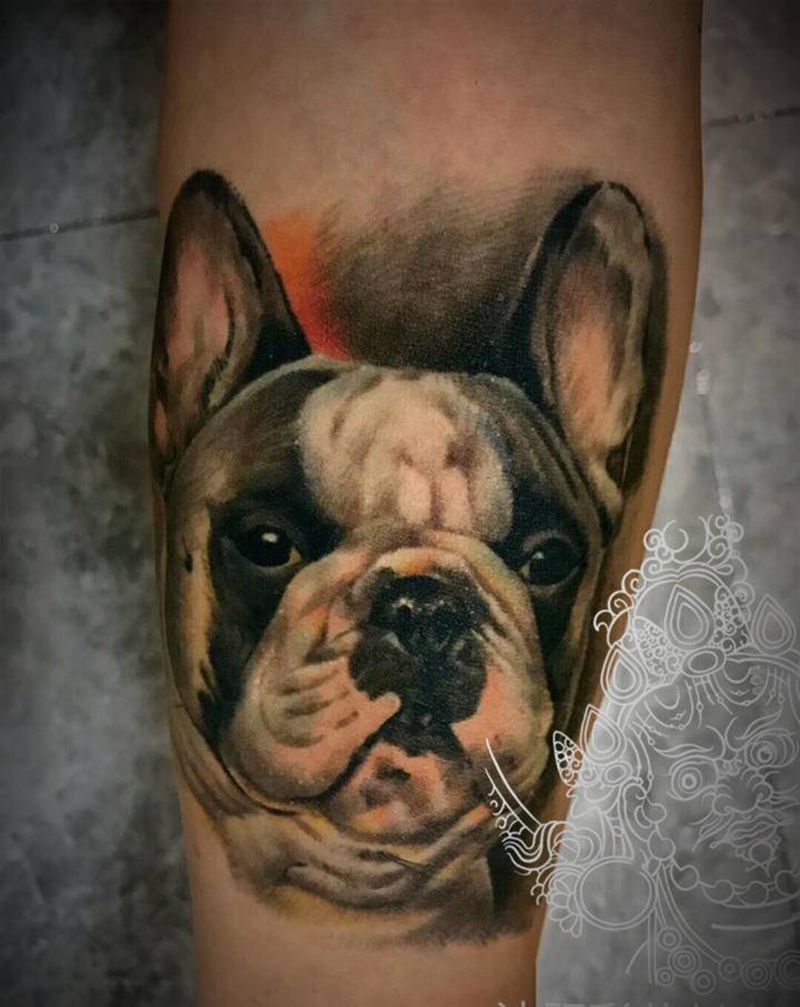 写实狗狗纹身图片_手臂欧美写实纹身图案