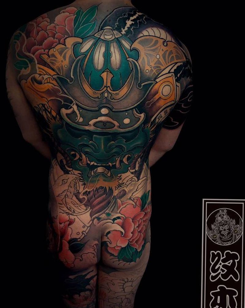 鬼武士进度纹身图片_背部新传统纹身图案