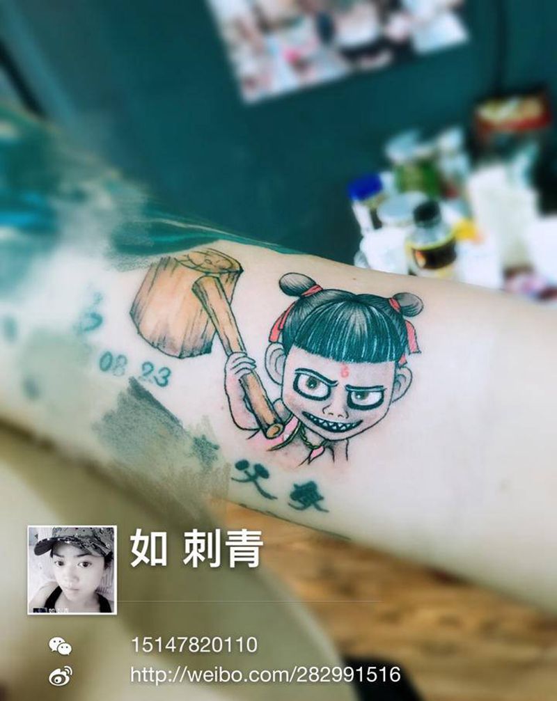 哪吒纹身图片_手臂纹身图案