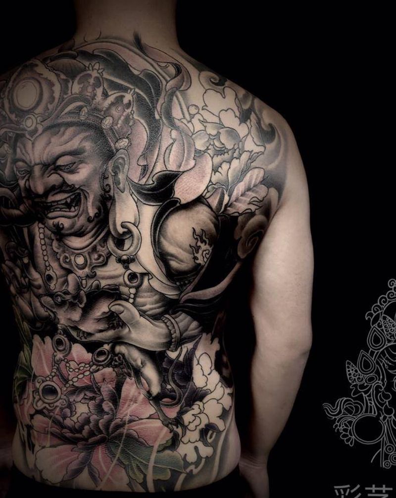 满背进度 下次继续纹身图片_背部新传统纹身图案