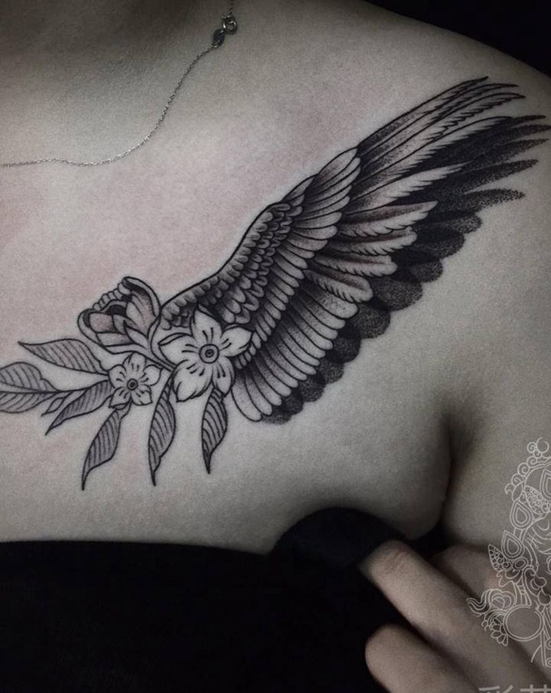 小清新纹身纹身图片_胸部点刺纹身图案