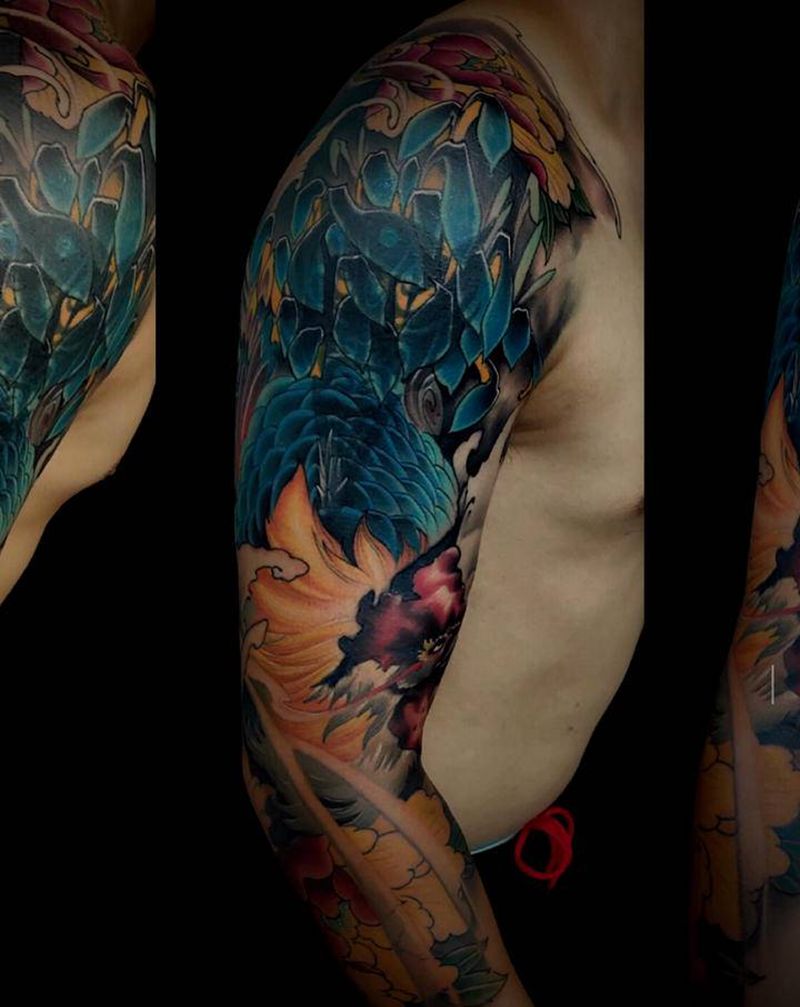 遮盖大公鸡纹身图片_手臂新传统纹身图案