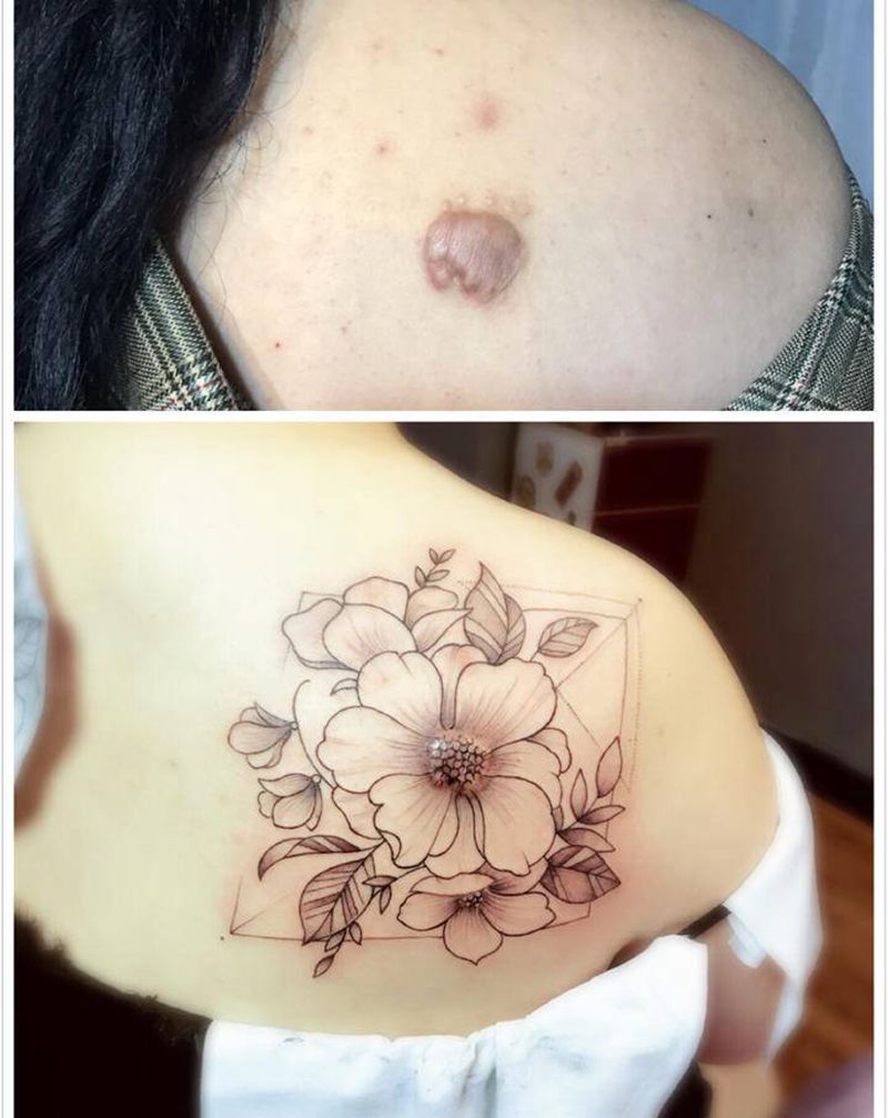 疤痕遮盖纹身图片_背部纹身图案