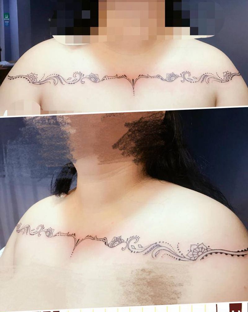 锁骨纹身图片_胸部纹身图案