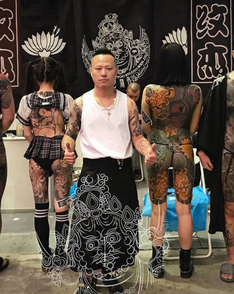 店内展会部分作品展示纹身图片_背部腿部老传统新传统纹身图案