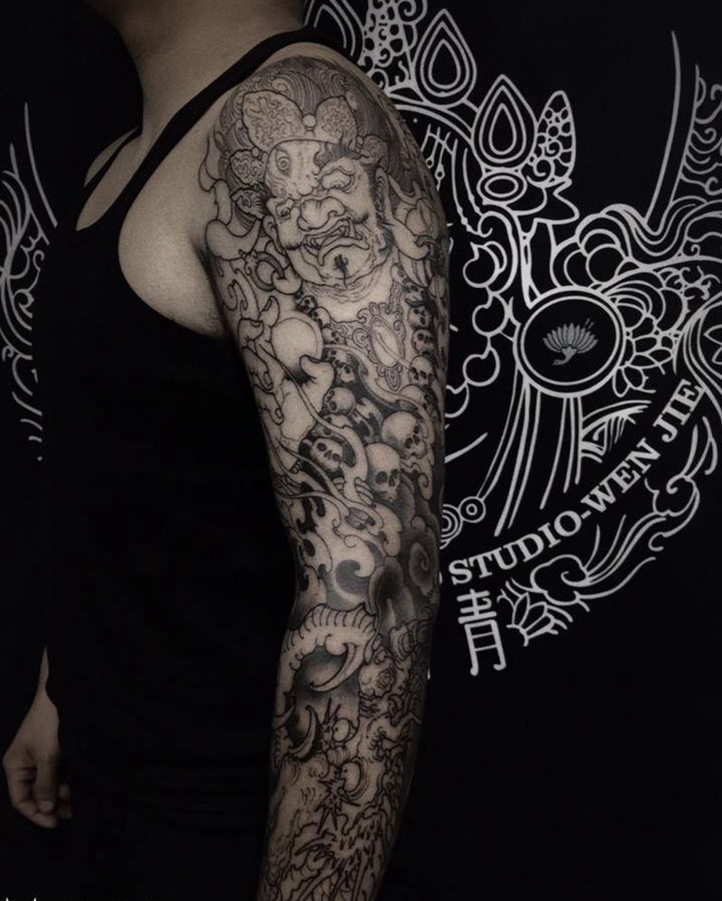 花臂遮盖 未完纹身图片_手臂新传统纹身图案