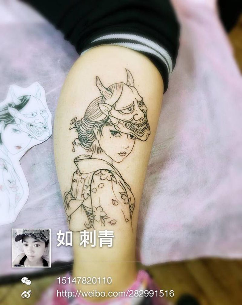 艺妓纹身图片_腿部纹身图案