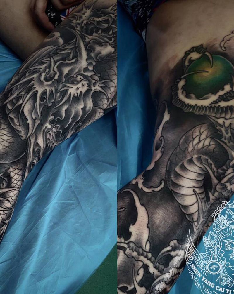 店内花腿 特价优惠纹身图片_腿部新传统纹身图案