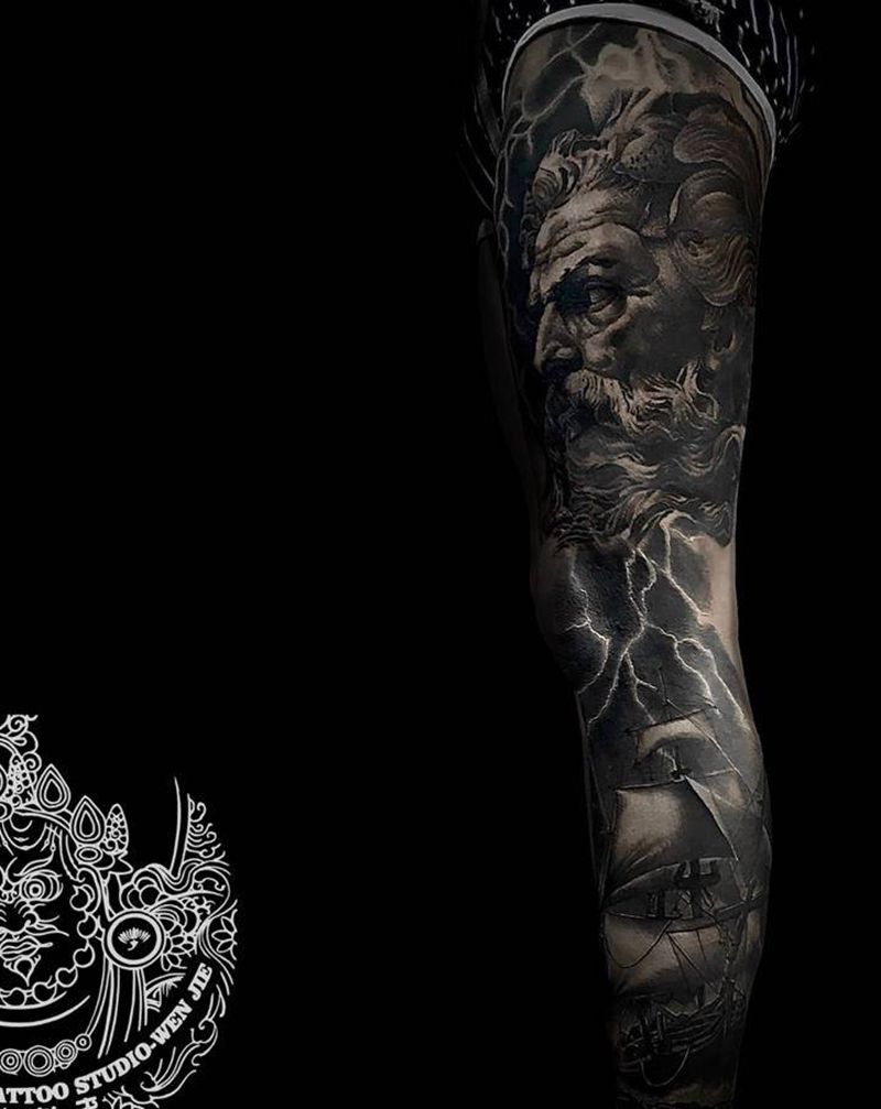 欧美花腿进度纹身图片_腿部欧美写实纹身图案