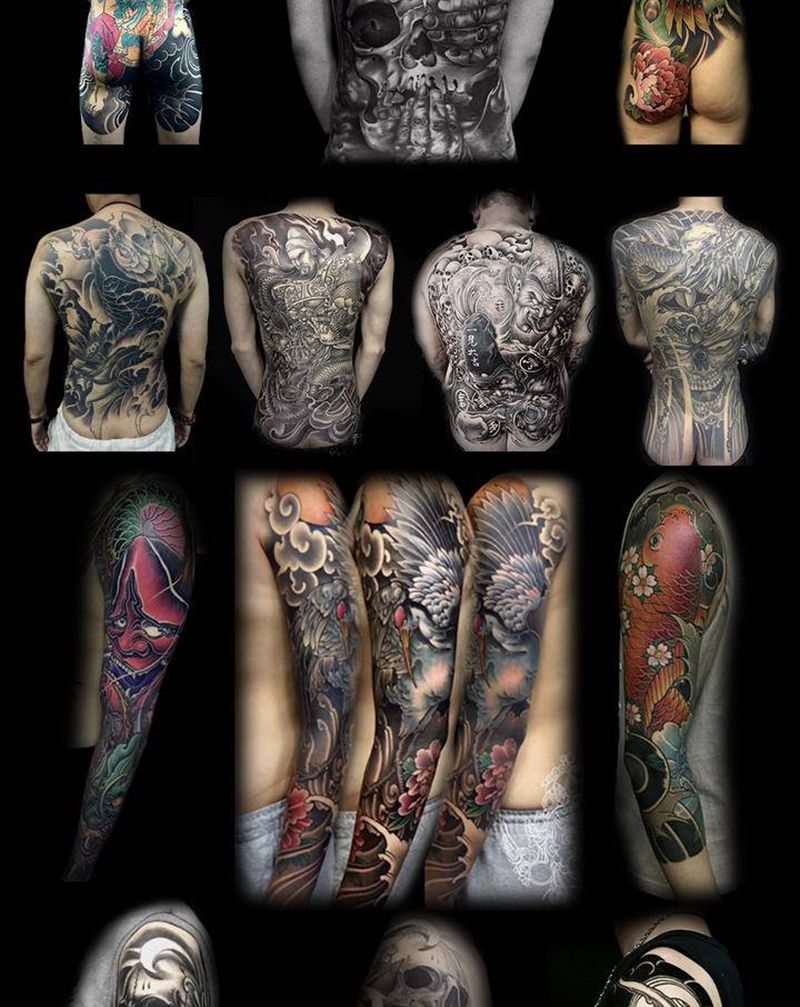 店内师傅部分作品集纹身图片_背部手臂老传统新传统纹身图案