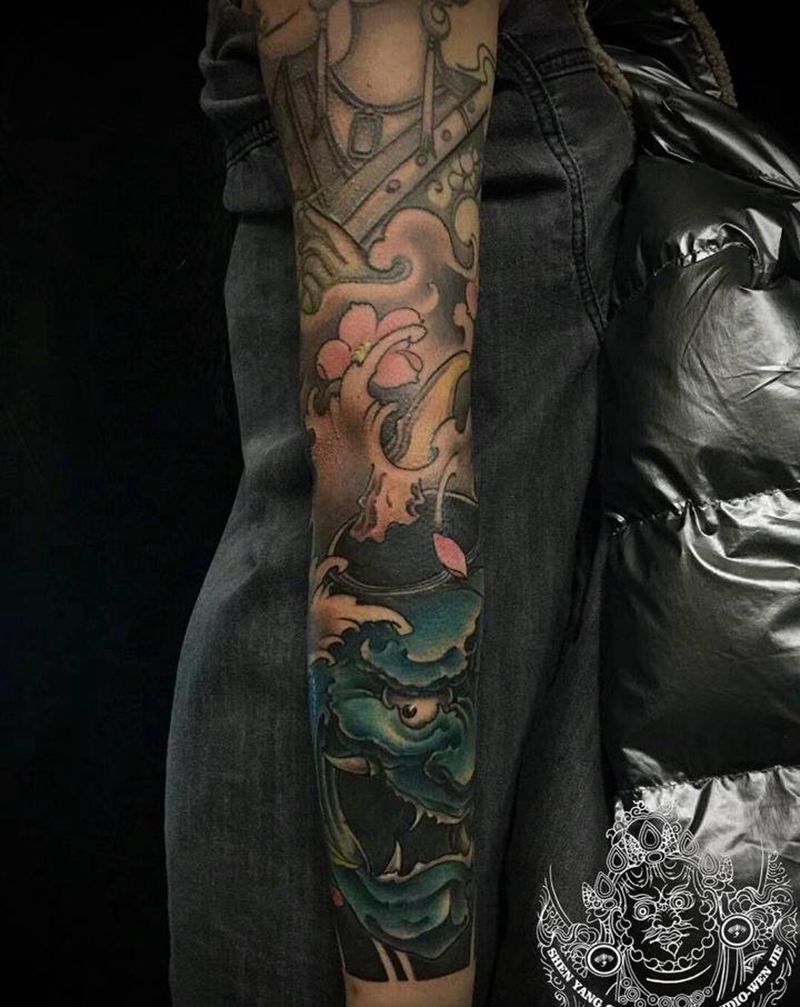 小臂般若纹身图片_手臂新传统纹身图案