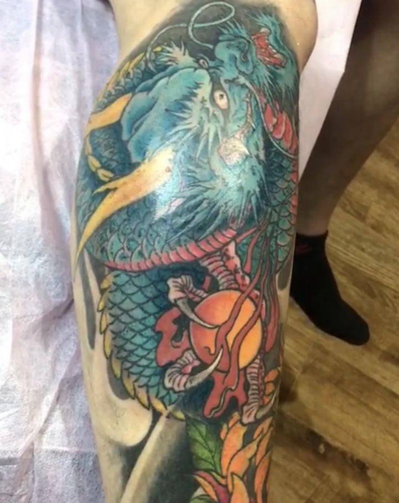 龙纹身图片_腿部纹身图案