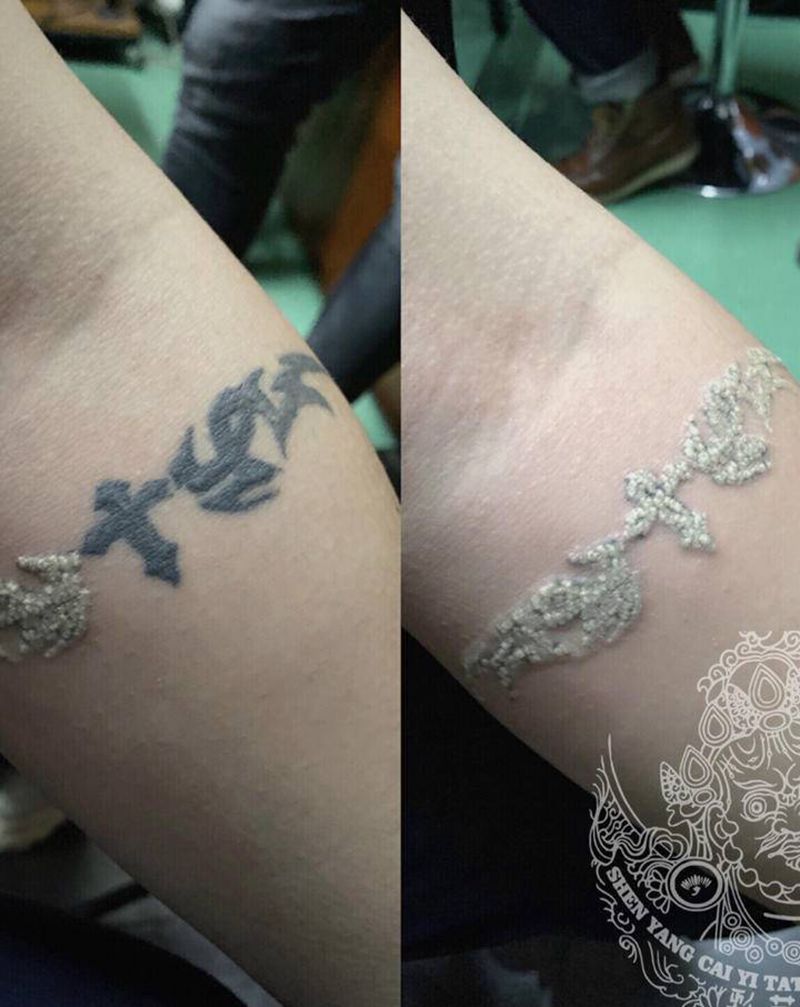 清洗纹身第一次效果纹身图片_手臂图腾点刺纹身图案