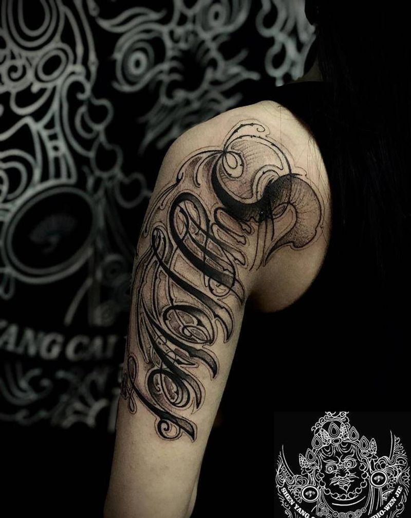 原创花体纹身图片_手臂花体字纹身图案