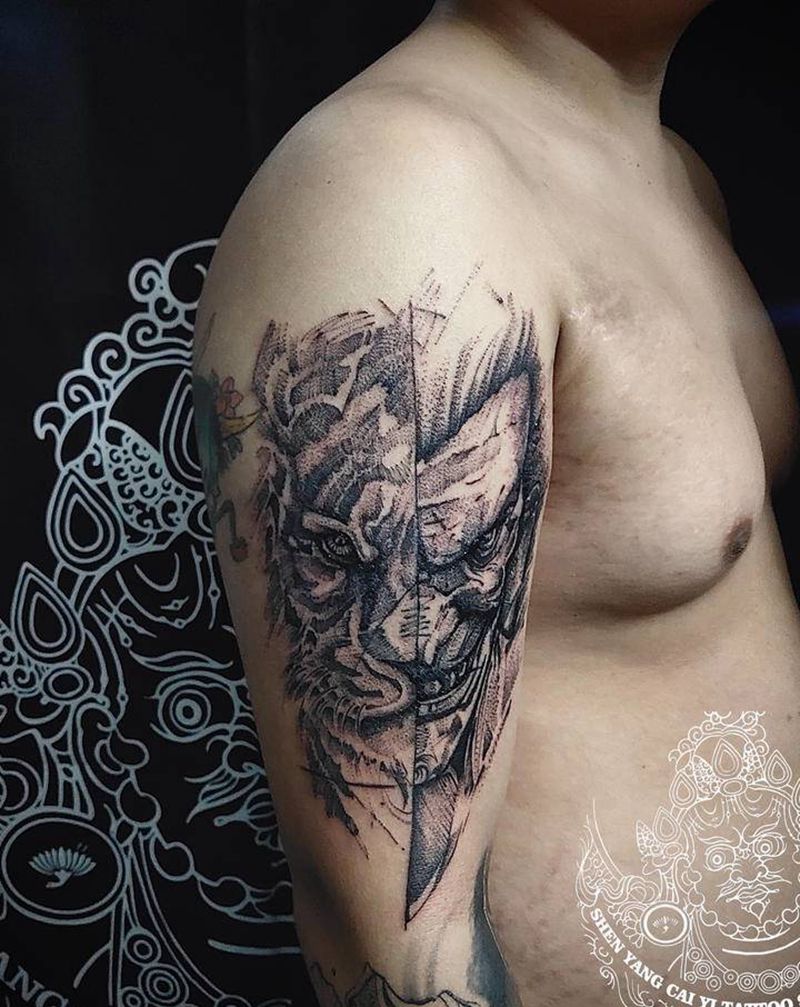 点线风纹身图片_手臂点刺纹身图案