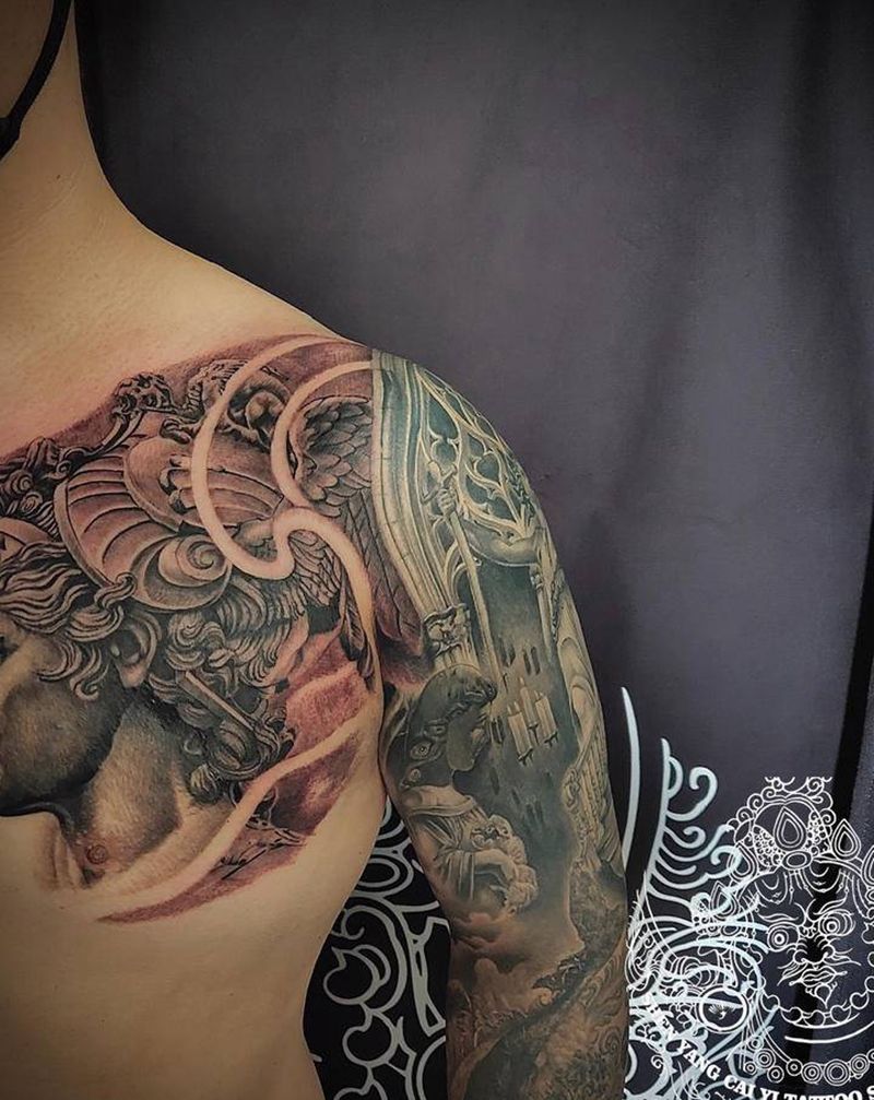 店内欧美 未完纹身图片_胸部欧美写实纹身图案