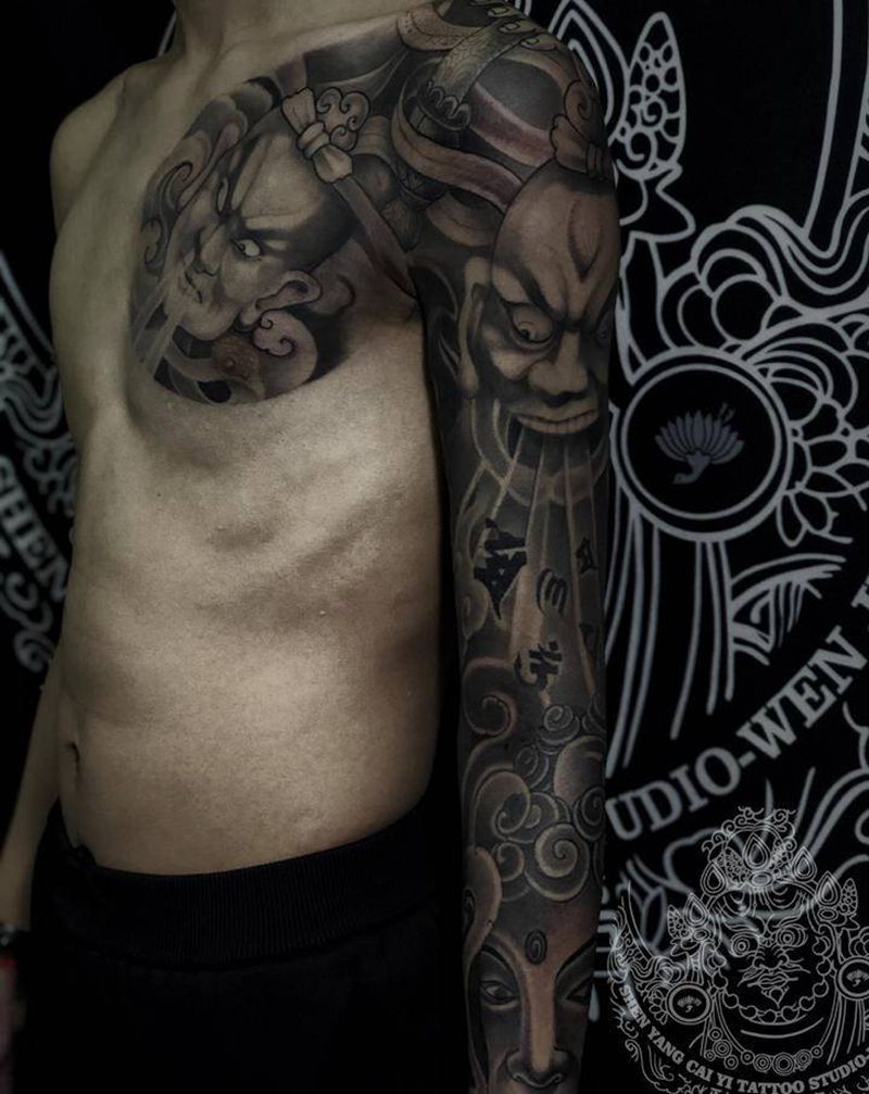 店内花臂半甲纹身图片_手臂新传统纹身图案