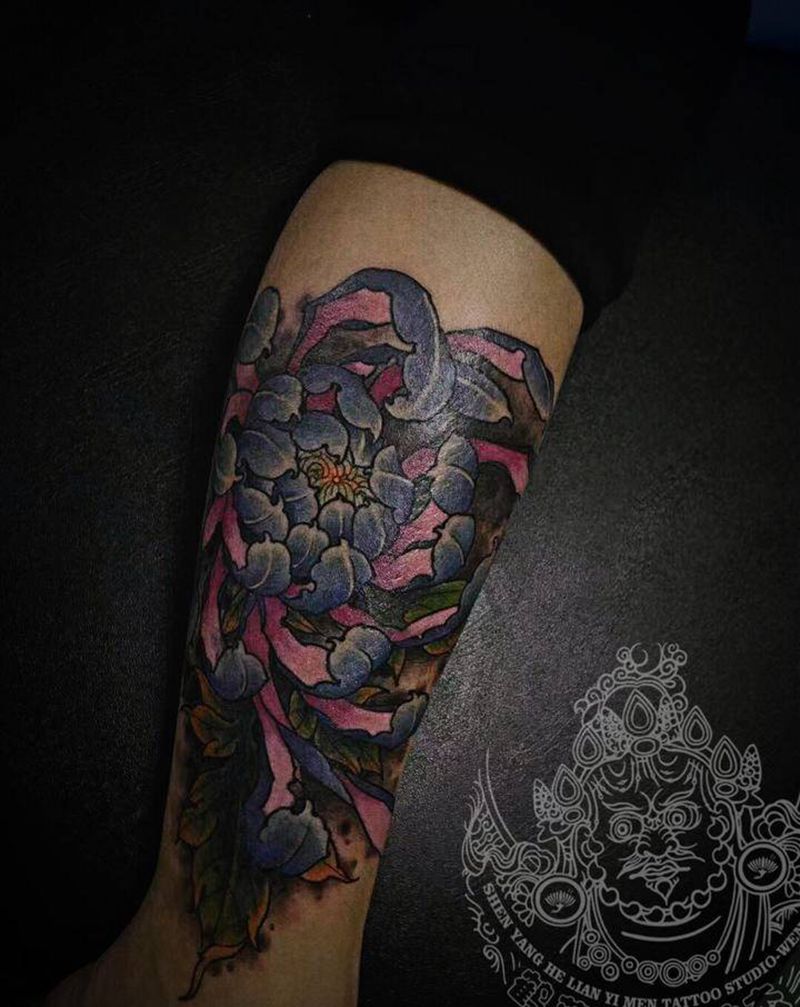 遮盖作品纹身图片_腿部新传统纹身图案