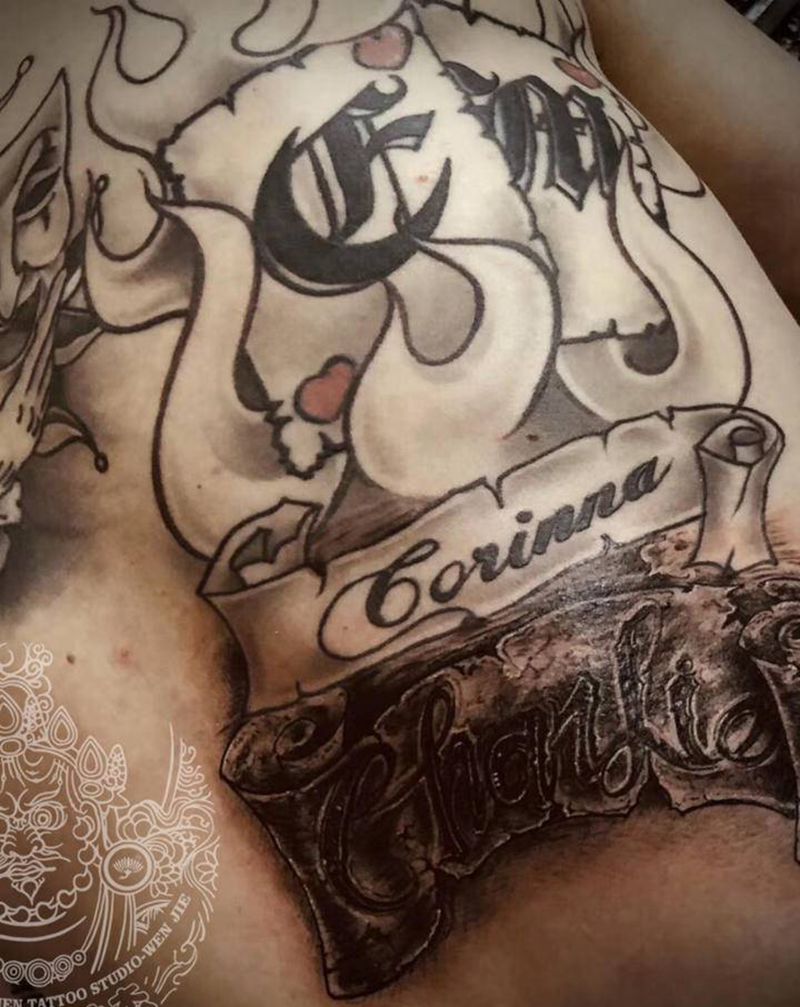 顾客自选纹身图片_背部欧美写实花体字纹身图案