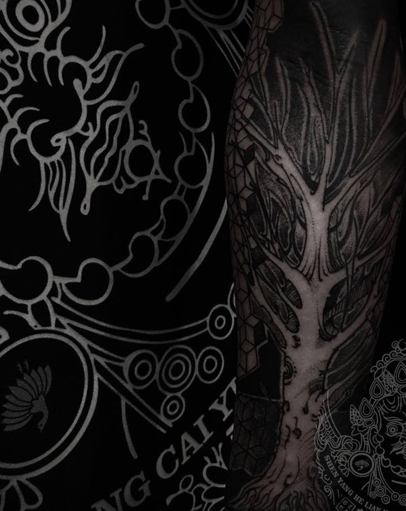 几何个性图案纹身图片_手臂几何点刺纹身图案