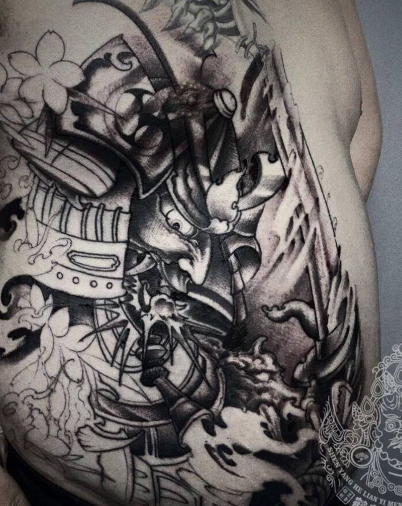 鬼武士未完待续纹身图片_腰部新传统纹身图案