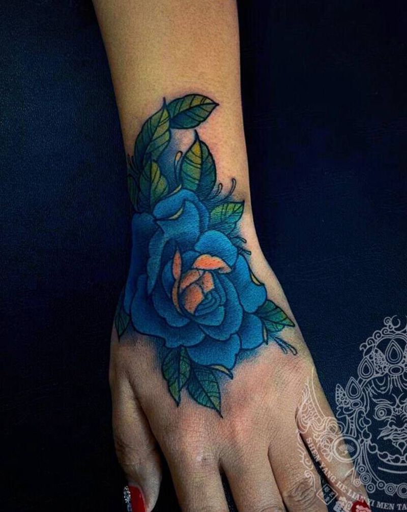 遮盖作品 玫瑰纹身图片_手部Old SchoolNew School纹身图案