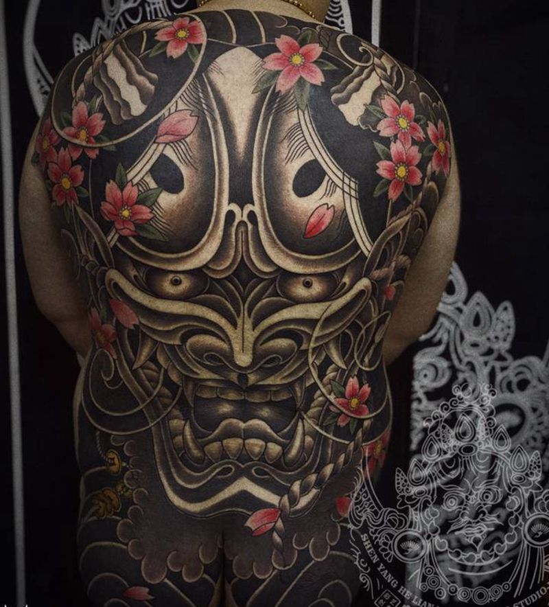 满背般若纹身图片_背部老传统新传统纹身图案