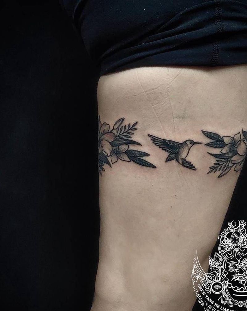 腿环遮盖纹身图片_腿部点刺纹身图案