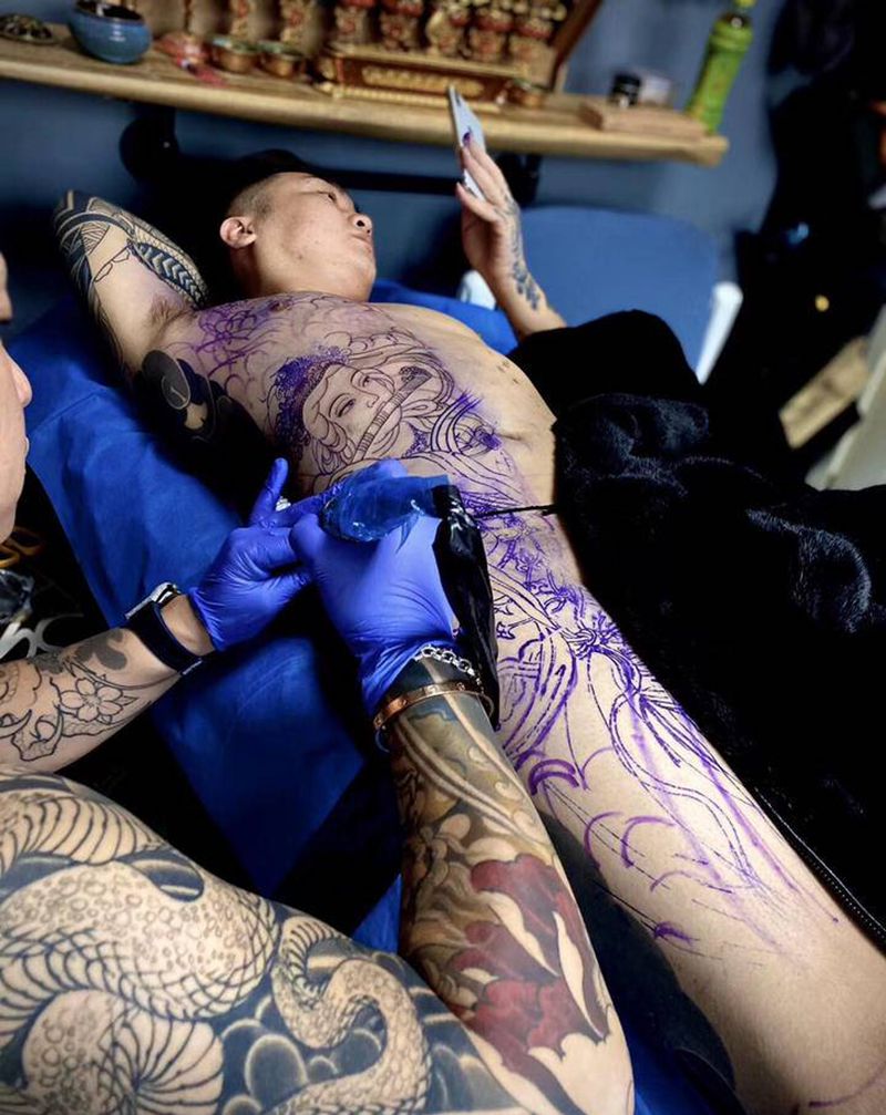 雅库扎系列..超强毅念纹身图片_腹部老传统纹身图案