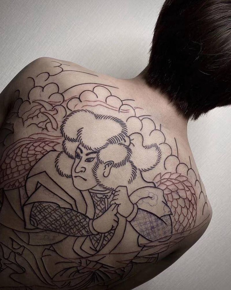 老传统基础线纹身图片_背部老传统纹身图案