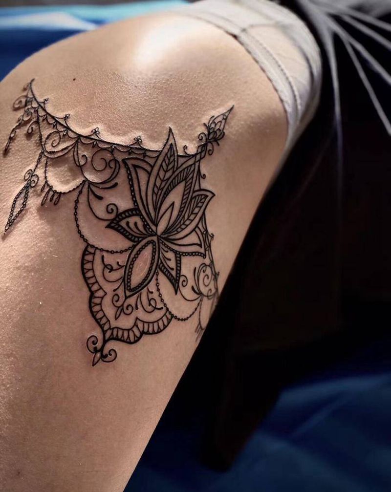 性感小图纹身图片_腿部图腾点刺纹身图案