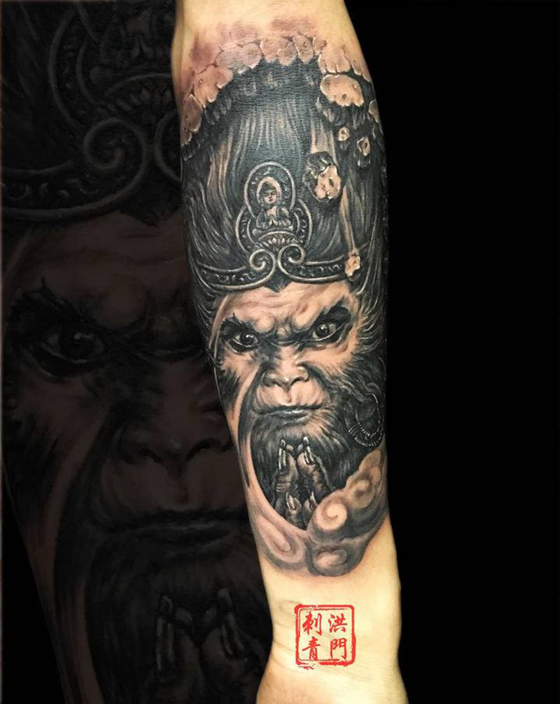 一生所爱纹身图片_手臂手部新传统欧美写实同城斗战胜佛石雕纹身图案