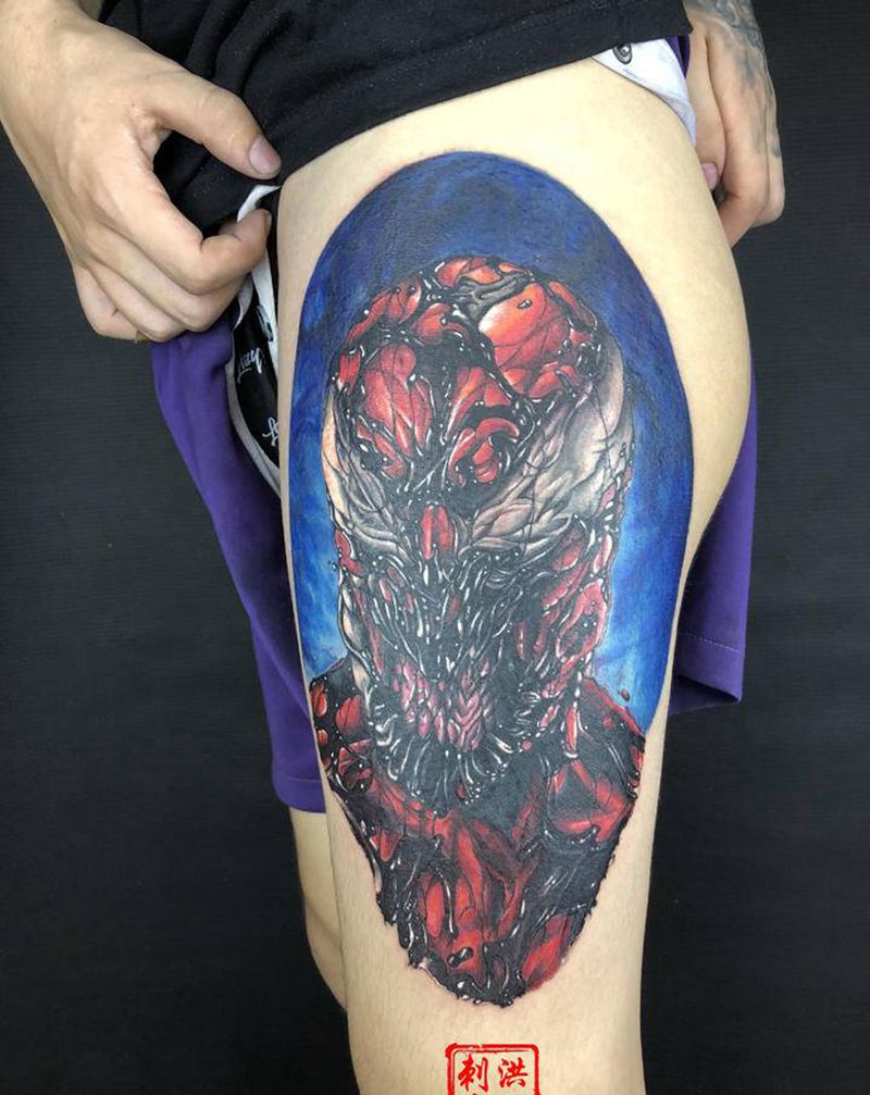 毒液纹身图片_腿部臀部欧美写实新传统同城彩色写实纹身图案