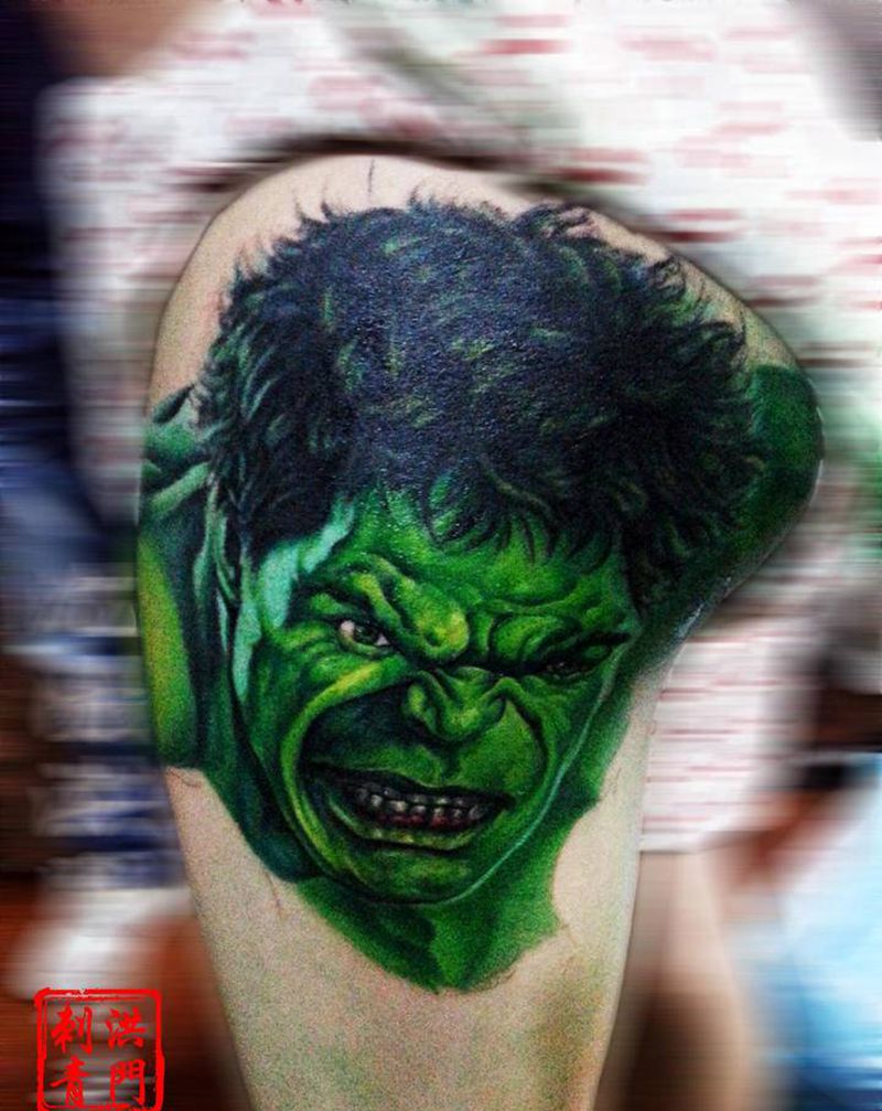 复仇者联盟纹身图片_臀部腿部欧美写实同城绿巨人美国队长纹身图案