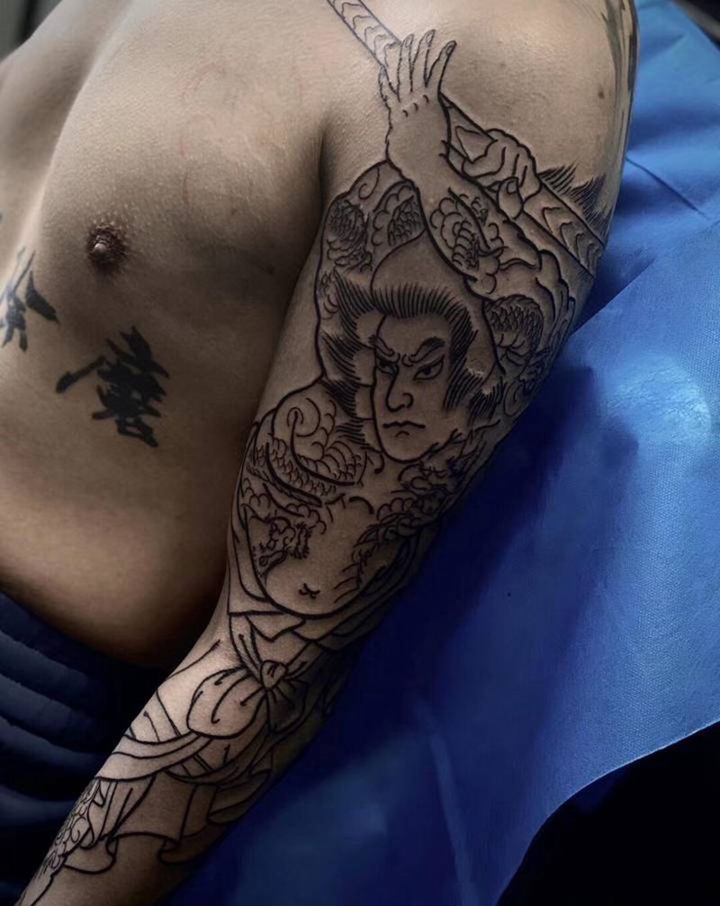 传统花臂基础线纹身图片_手臂老传统纹身图案